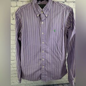 Ralph Lauren Custom Fit Purple Green White Striped Button Down Shirt 16 34/35